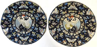 Deux broderies rondes de robe de Mandarin,...