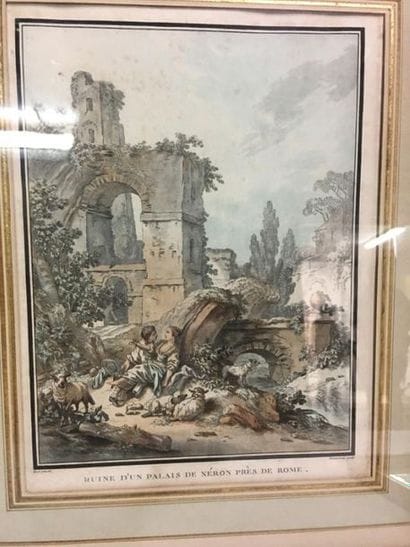 Paire de gravures d'après HUET par DEMARTEAU....