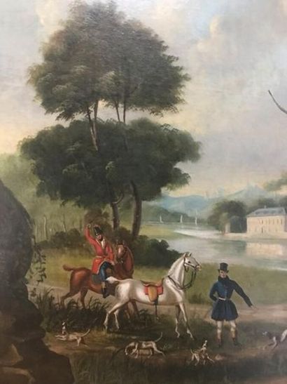 Un petit trumeau à décor de scène de chasse...