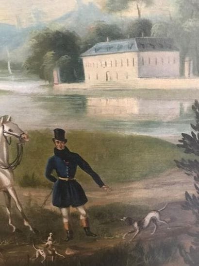 Un petit trumeau à décor de scène de chasse...