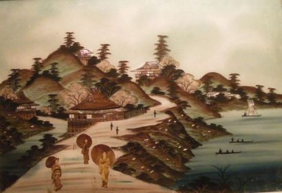 FIXÉ SOUS VERRE
Japon
c. 1920
34 x 49,4 ...