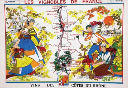 Vins des Côte du Rhône Carte Illustrée vers...