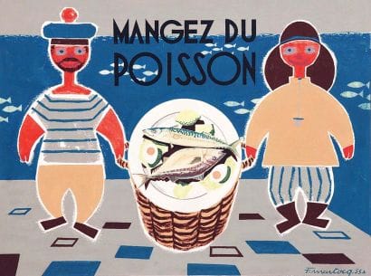 Mangez du Poisson - Gouache signée F. Martocq...