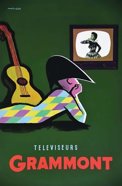 Téléviseurs Grammont Gouache signée Mitschké...