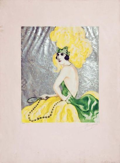 La Femme au Miroir gravure signée Georges...
