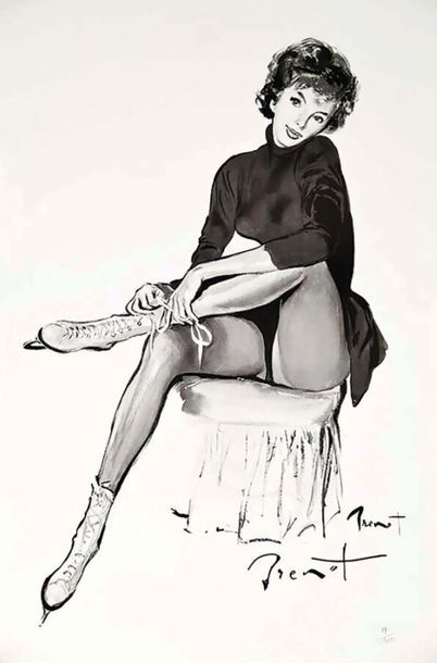 Belle Blonde aux Patins à Glace - Affiche...