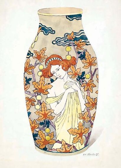 Céramique Gouache signée Claude Fevrier 1897	FEVRIER...