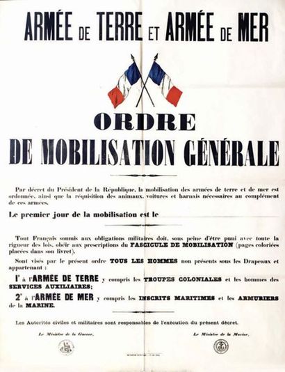 Ordre de Mobilisation Générale 1914 - Armée...