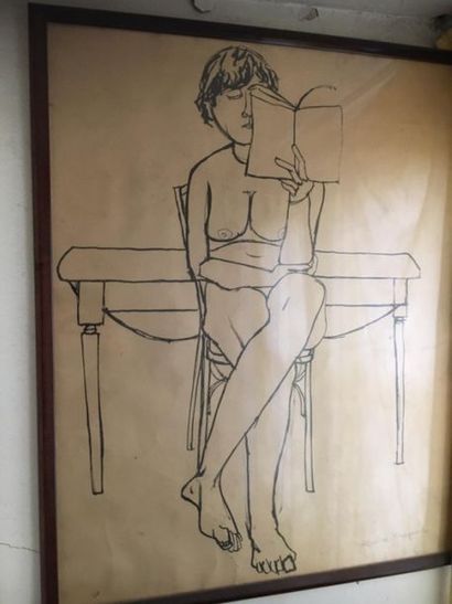 BISGAND Jacqueline 
Nu Feminin, La Lecture
Encre,...