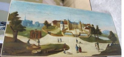 ECOLE NAIVE XX
Paysage au château 
huile...
