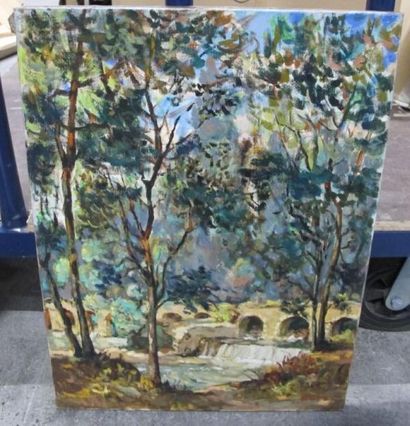 ECOLE MODERNE
Paysage au pont
Huile sur toile
Signée...