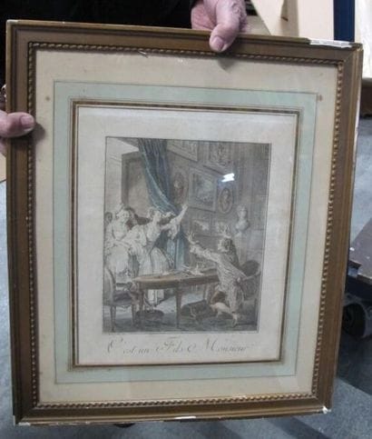 Gravure d'après Moreau, scène de genre
À...