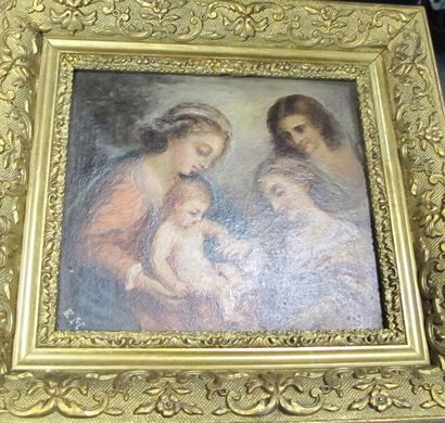 Vierge à l'Enfant 
huile sur panneau monogrammée...