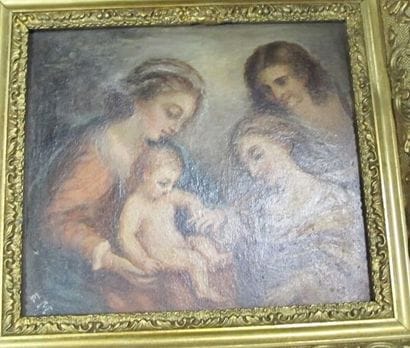 Vierge à l'Enfant 
huile sur panneau monogrammée...