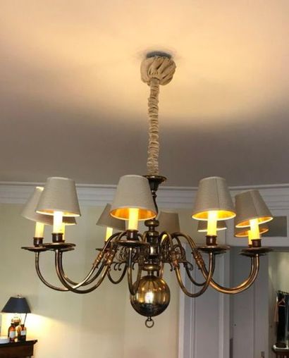 Lustre doré de style hollandais à dix lu...