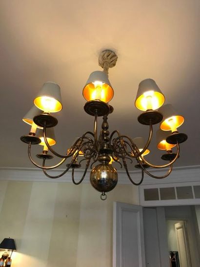 Lustre doré de style hollandais à dix lu...