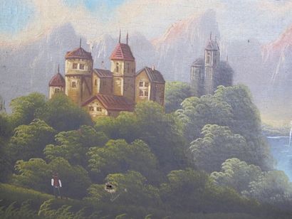 École Suisse
Paysage lacustre avec hameau...
