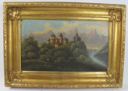 École Suisse
Paysage lacustre avec hameau...