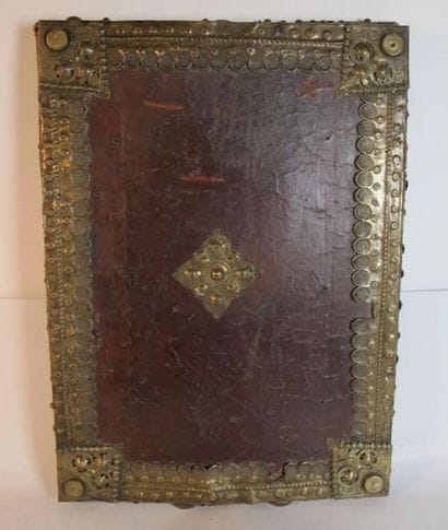 Importante reliure de Bible à âme en bois...