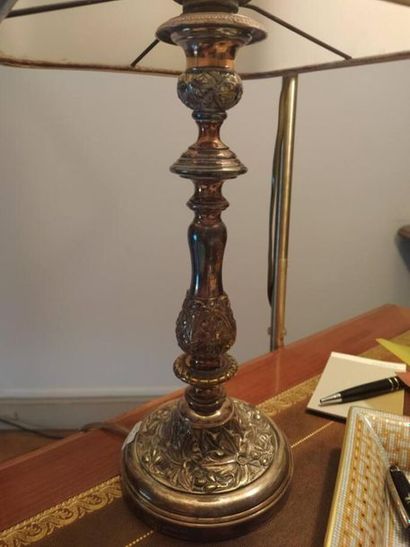 Flambeau en métal argenté, électrifié