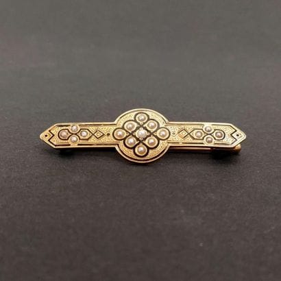 Deux broches barrettes en or jaune 18k :...