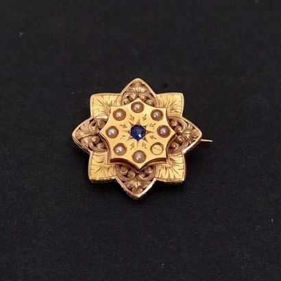 Cinq broches de revres en or jaune 18k serti...