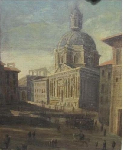 ECOLE DU XIX
Vue d'une église romaine
huile...