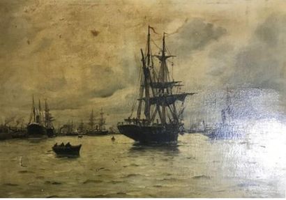BAULIN 
Bateaux sur la Gironde, Bordeaux
Huile...