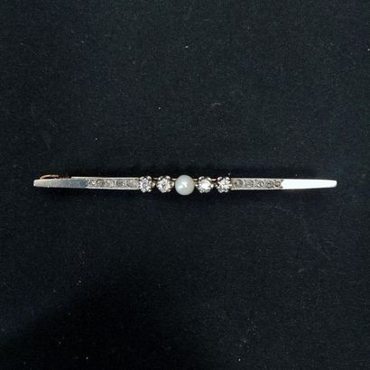 Broche barrette en or jaune 18k et platine...