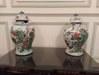 CHINE
Paire de potiches Famille verte en...