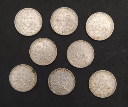 8 pièces de 1 franc en argent
3 pièces de...