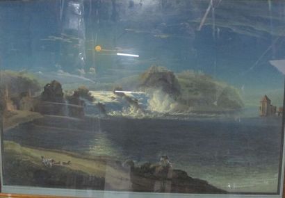 SCHMIDT J. 
Pêcheur sur la rive
Gouache,...