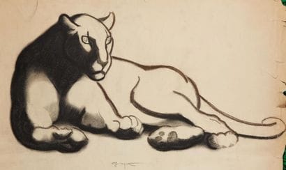 GUYOT Georges Lucien (1885-1973)
Panthère
Fusain
42...