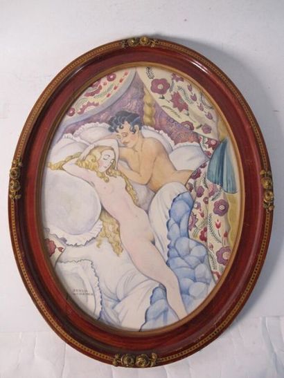 WEGENER Gerda (1885-1940)
Couple au lit
Aquarelle,...