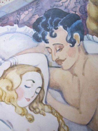 WEGENER Gerda (1885-1940)
Couple au lit
Aquarelle,...