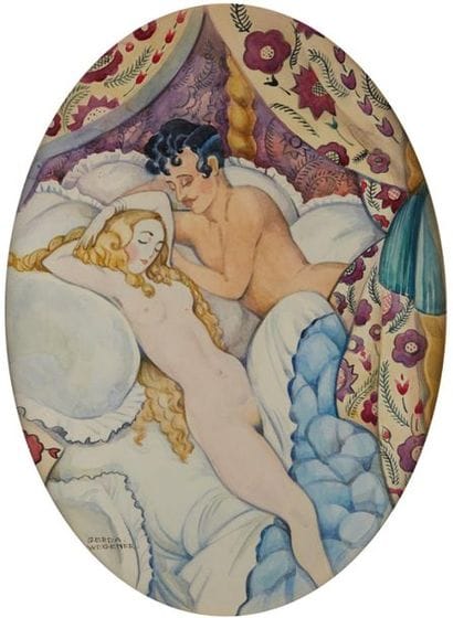 WEGENER Gerda (1885-1940)
Couple au lit
Aquarelle,...