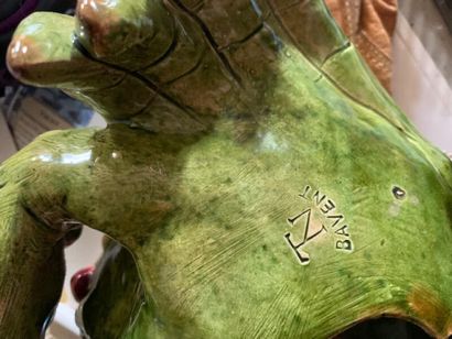 Glazed terracotta green crab signed and inscribed...
