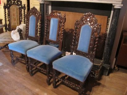 Nine chairs with openwork backrest in carved...