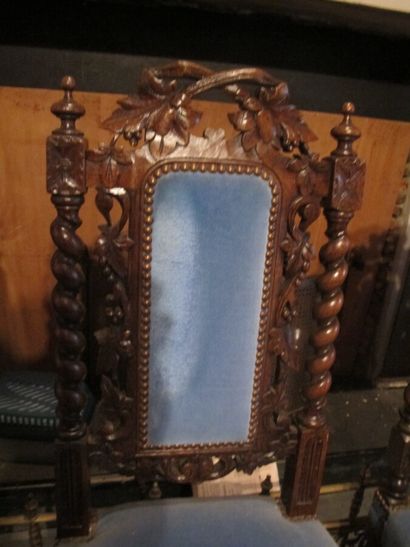 Nine chairs with openwork backrest in carved...