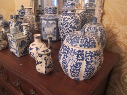 Set of vases, ceramic cutlery pots with blue...