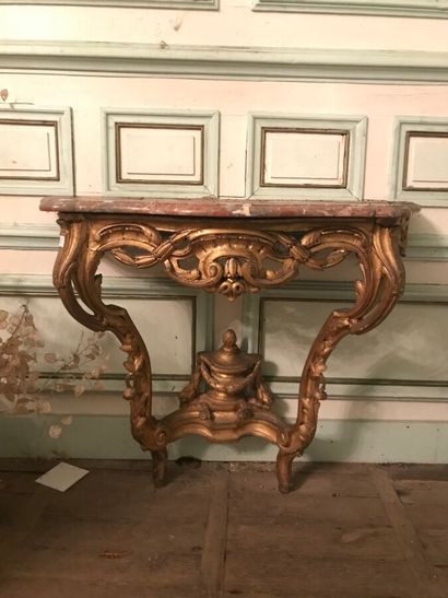 Gilded wooden console, the belt openwork,...