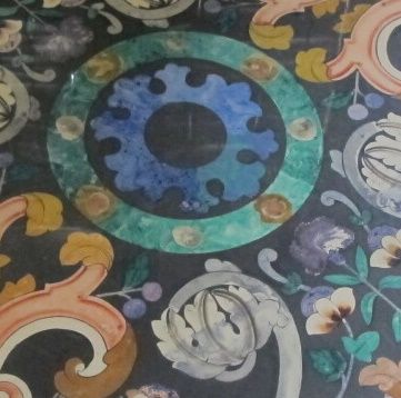 Octagonal tray in slate-type stone, painted...