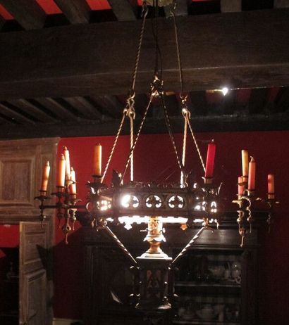 Wrought iron suspension lamp with neo gothic...