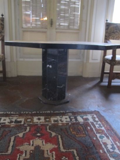 Octagonal tray in slate-type stone, painted...