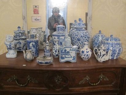 Set of vases, ceramic cutlery pots with blue...