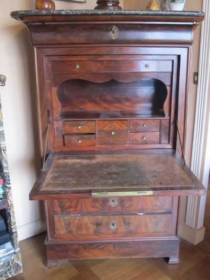 Straight mahogany veneer secretary with marble...