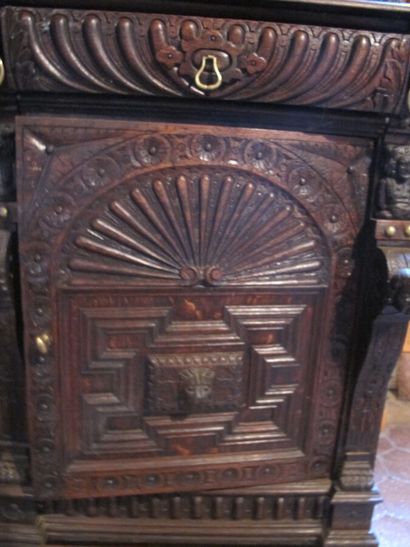 Small narrow carved wood buffet with Renaissance...