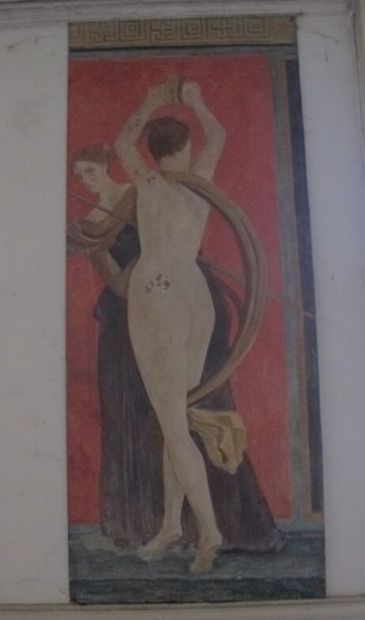 Two painted panels decorated with characters...