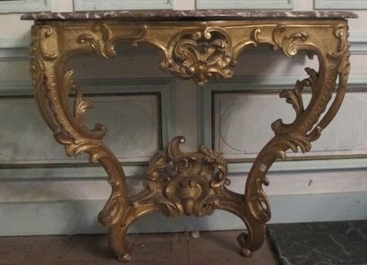 Gilded wooden console, the openwork belt...