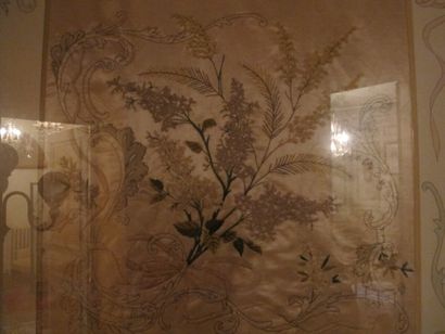 Two framed embroideries with Louis XVI d...